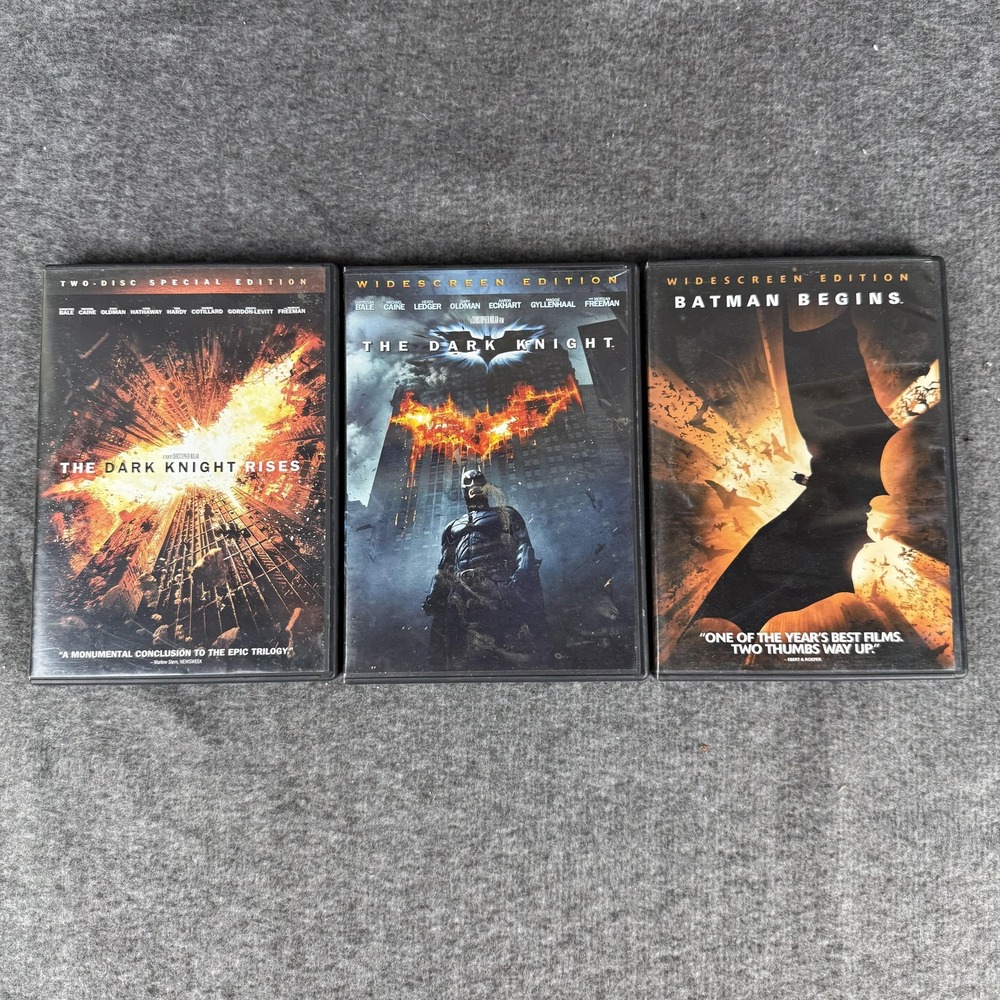 Dark Knight Trilogy 3 DVD Lot Batman Begins Rises Movie Widescreen Warner Bros